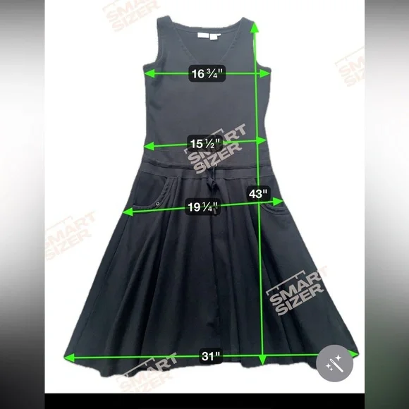 Spiegel Black V Neck Sleeveless Casual Dress with drawstring waist and pockets - Picture 6 of 6
